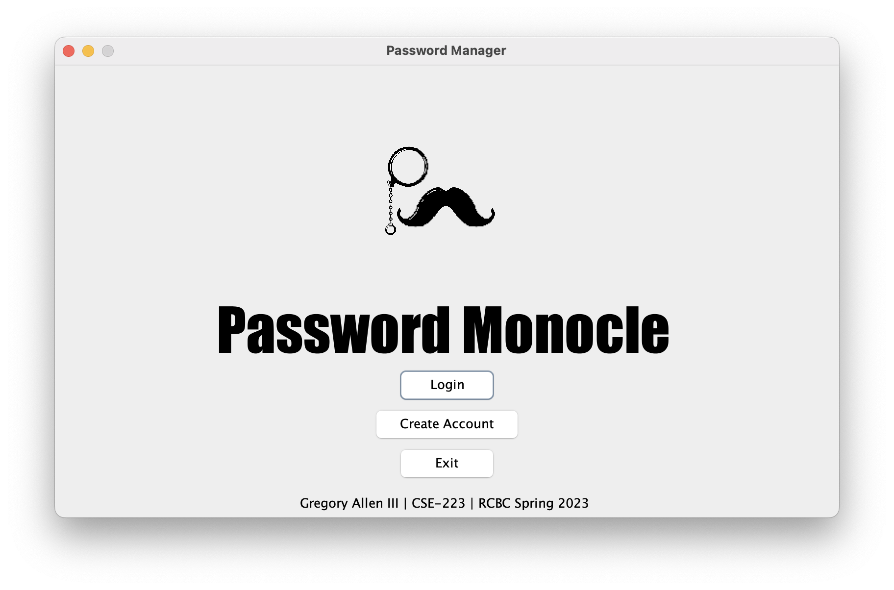 A picture of the main menu of my password manager app.